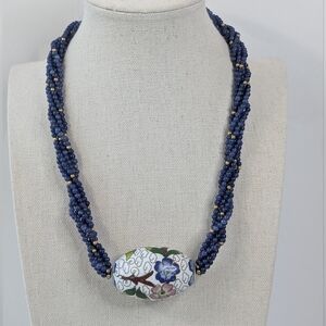 Sterling, Lapis, & Cloisonne Vintage Necklace